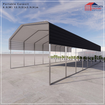 Portable Carport 6.0(W)x13.5(D)x3.9(H)m Wrapped Roof