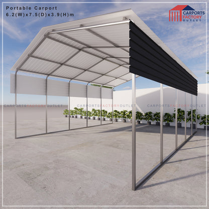 Portable Carport 6.2(W)x7.5(D)x3.9(H)m Gable Roof