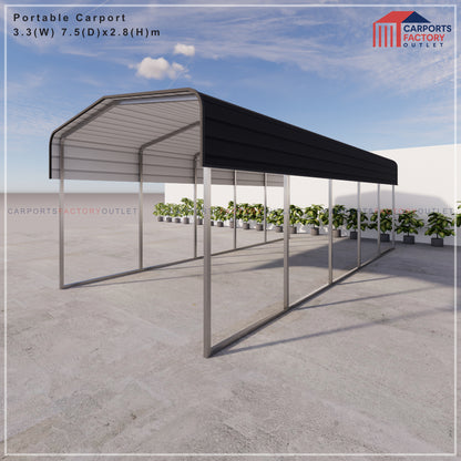 Portable Carport 3.3(W)x7.5(D)x2.8(H)m Wrapped Roof