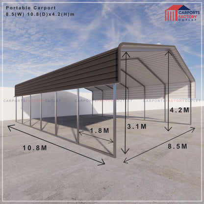 Portable Carport 8.5(W)x10.8(D)x4.2(H)m Wrapped Roof