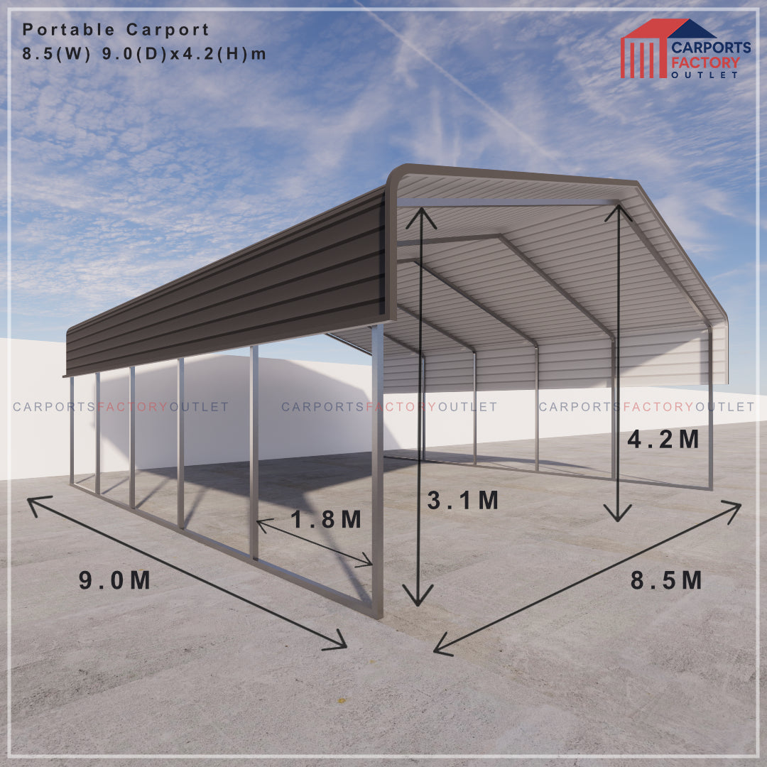 Portable Carport 8.5(W)x9.0(D)x4.2(H)m Wrapped Roof