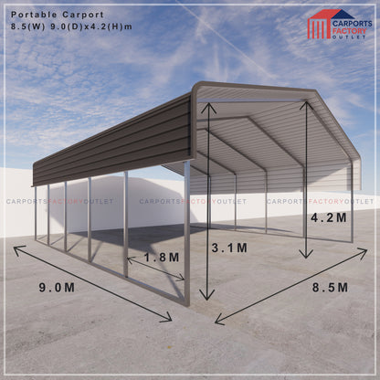 Portable Carport 8.5(W)x9.0(D)x4.2(H)m Wrapped Roof