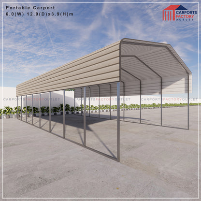 Portable Carport 6.0(W)x12.0(D)x3.9(H)m Wrapped Roof