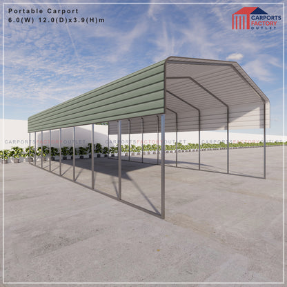 Portable Carport 6.0(W)x12.0(D)x3.9(H)m Wrapped Roof