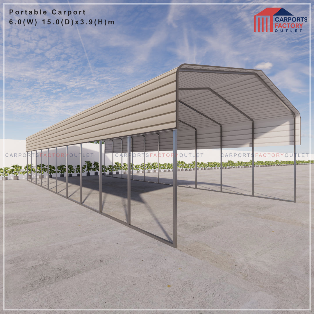 Portable Carport 6.0(W)x15.0(D)x3.9(H)m Wrapped Roof