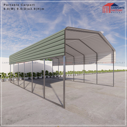 Portable Carport 6.0(W)x9.0(D)x3.9(H)m Wrapped Roof