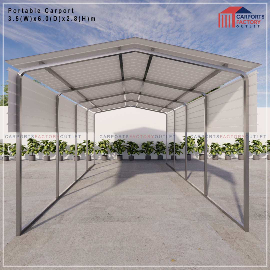 Portable Carport 3.5(W)x6.0(D)x2.8(H)m Gable Roof