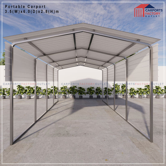 Portable Carport 3.5(W)x6.0(D)x2.8(H)m Gable Roof