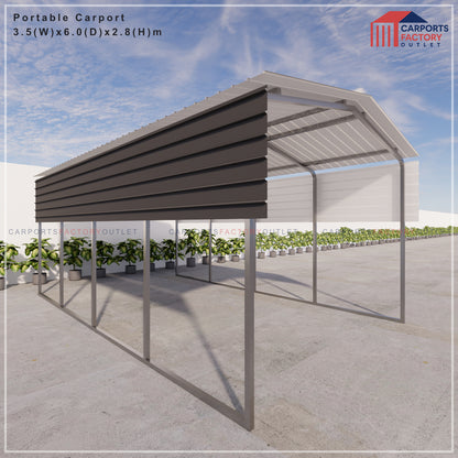 Portable Carport 3.5(W)x6.0(D)x2.8(H)m Gable Roof