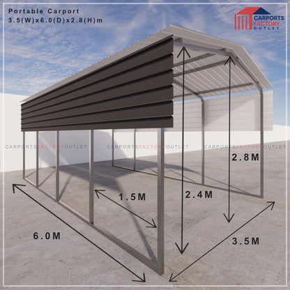 Portable Carport 3.5(W)x6.0(D)x2.8(H)m Gable Roof