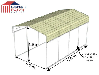 Portable Carport 6.0(W)x12.6(D)x3.9(H)m Wrapped Roof - Carports Factory Outlet