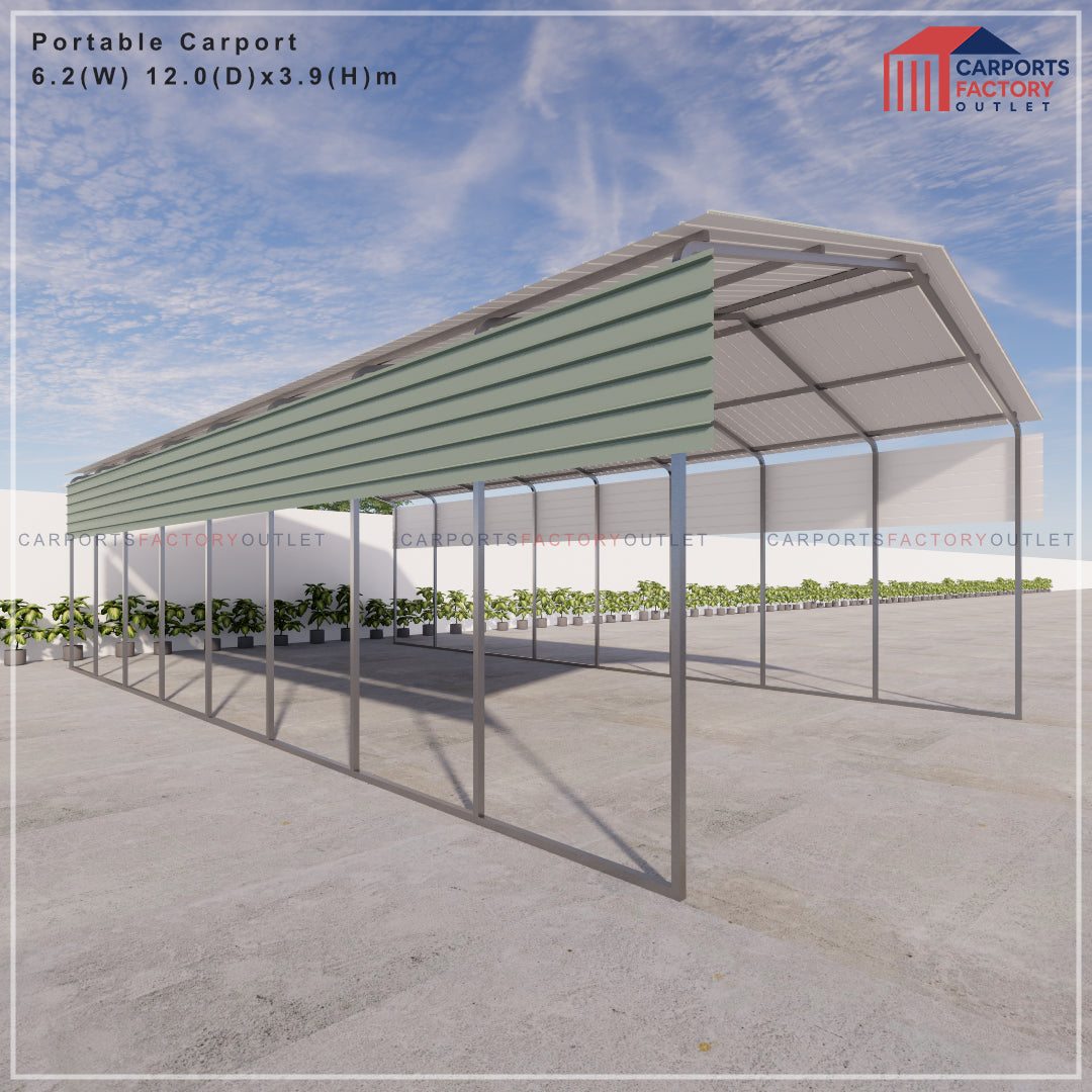 Portable Carport 6.2(W)x12.0(D)x3.9(H)m Gable Roof
