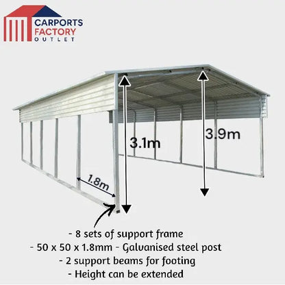 Portable Carport 6.2(W)x12.6(D)x3.9(H)m Gable Roof My Store