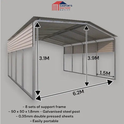 Portable Carport 6.2(W)x10.5(D)x3.9(H)m Gable Roof My Store