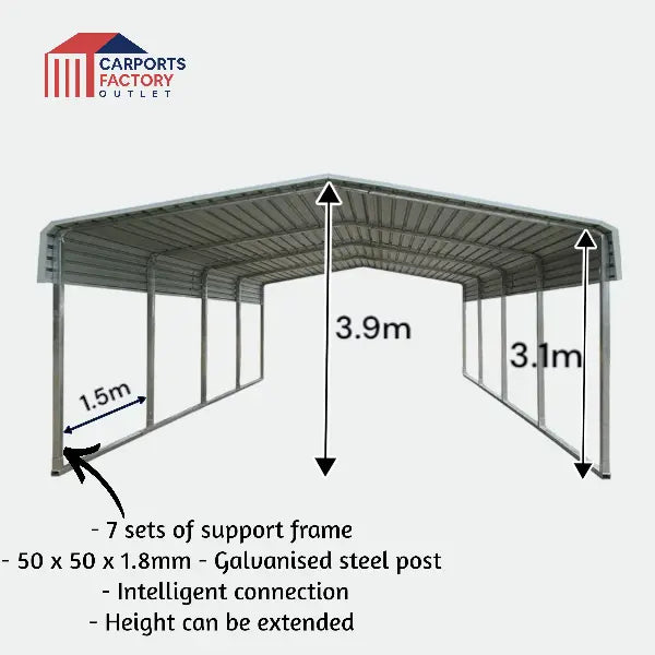 Portable Carport 6.0(W)x10.5(D)x3.9(H)m Wrapped Roof My Store