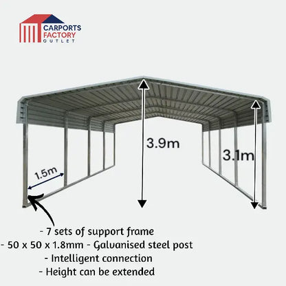 Portable Carport 6.0(W)x10.5(D)x3.9(H)m Wrapped Roof My Store