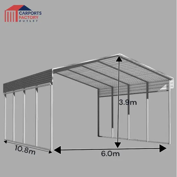 Portable Carport 6.0(W)x10.8(D)x3.9(H)m Wrapped Roof My Store