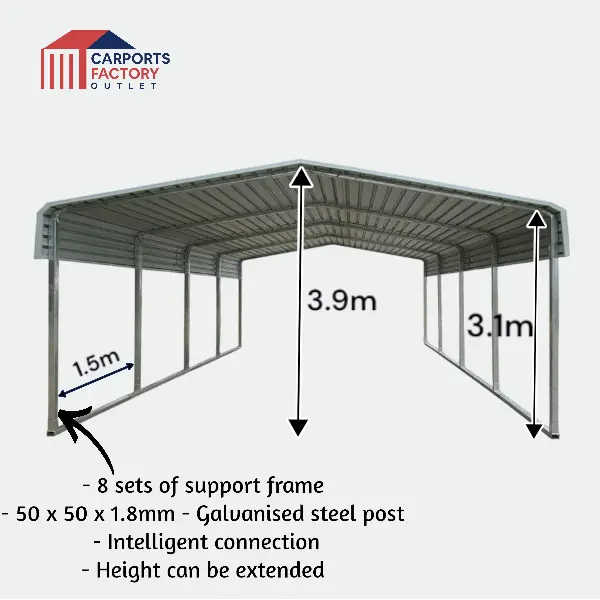 Portable Carport 6.0(W)x12.0(D)x3.9(H)m Wrapped Roof My Store