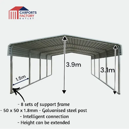 Portable Carport 6.0(W)x12.0(D)x3.9(H)m Wrapped Roof My Store