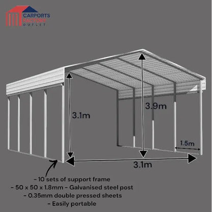 Portable Carport 6.0(W)x13.5(D)x3.9(H)m Wrapped Roof My Store