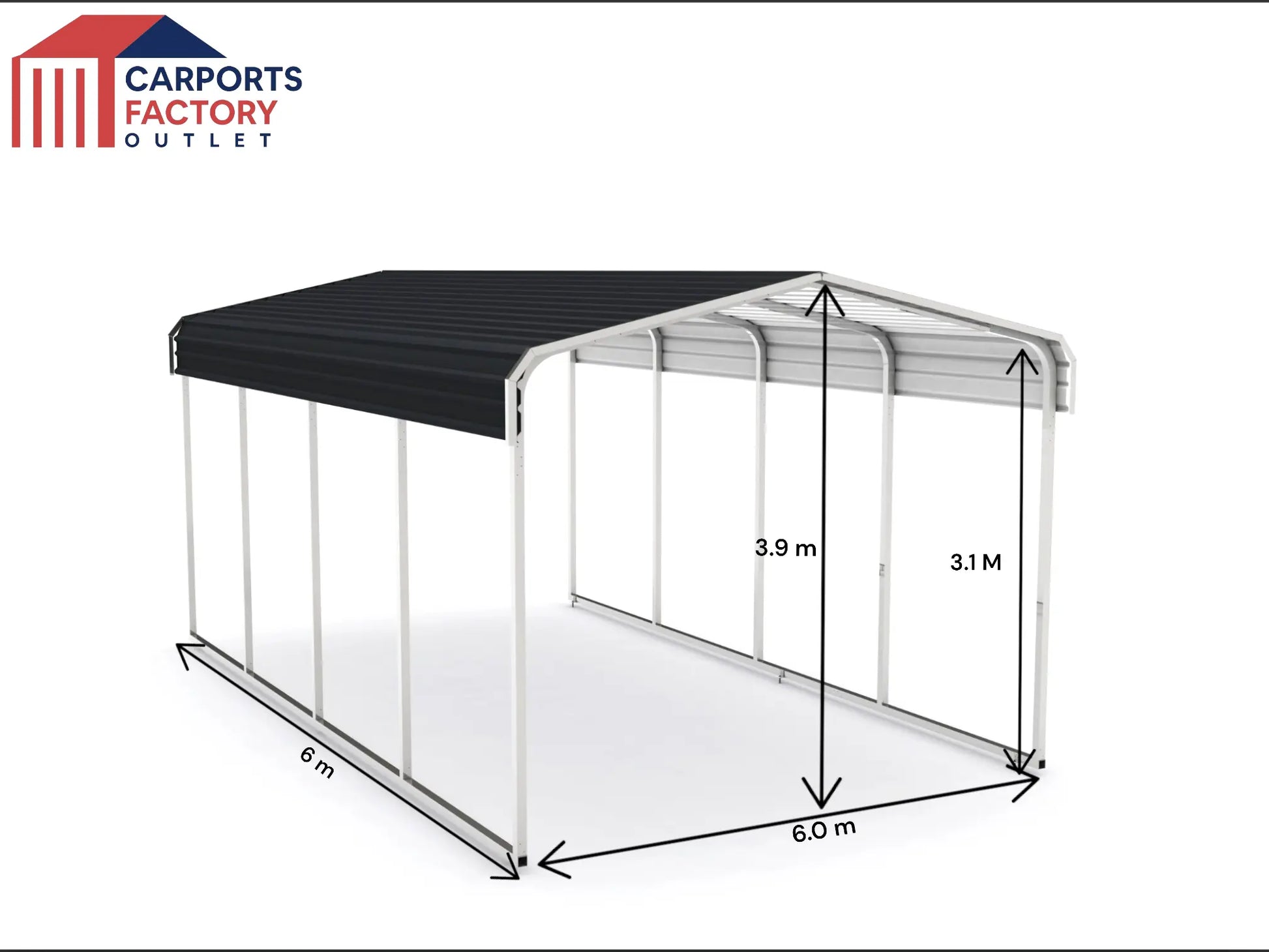 Portable Carport 6.0(W)x6.0(D)x3.9(H)m Wrapped Roof - Carports Factory Outlet