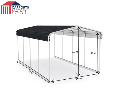 Portable Carport 6.0(W)x7.5(D)x3.9(H)m Wrapped Roof - Carports Factory Outlet