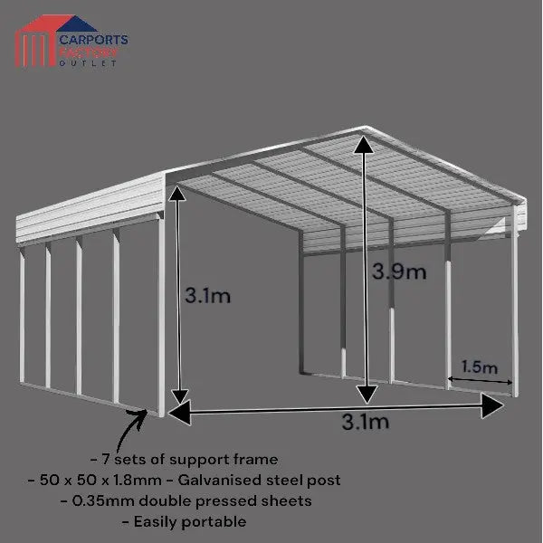 Portable Carport 6.0(W)x9.0(D)x3.9(H)m Wrapped Roof My Store