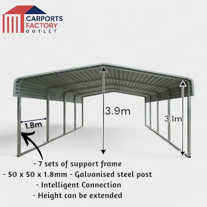 Portable Carport 6.0(W)x10.8(D)x3.9(H)m Wrapped Roof My Store