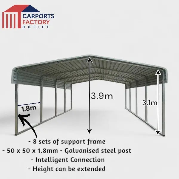 Portable Carport 6.0(W)x12.6(D)x3.9(H)m Wrapped Roof My Store