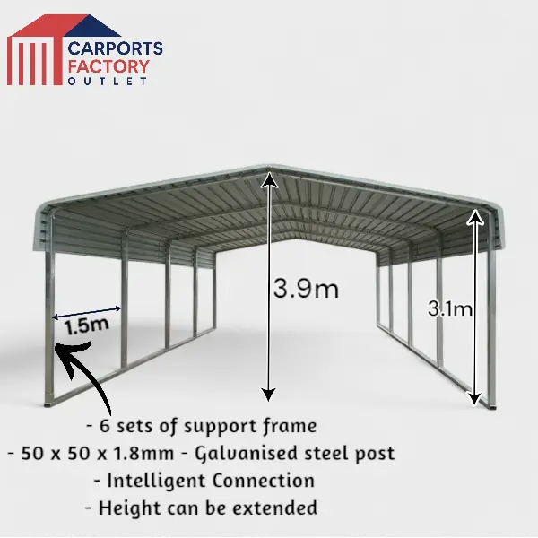 Portable Carport 6.0(W)x7.5(D)x3.9(H)m Wrapped Roof My Store