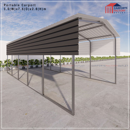 Portable Carport 3.5(W)x7.5(D)x2.8(H)m Gable Roof