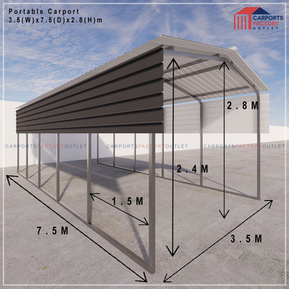 Portable Carport 3.5(W)x7.5(D)x2.8(H)m Gable Roof