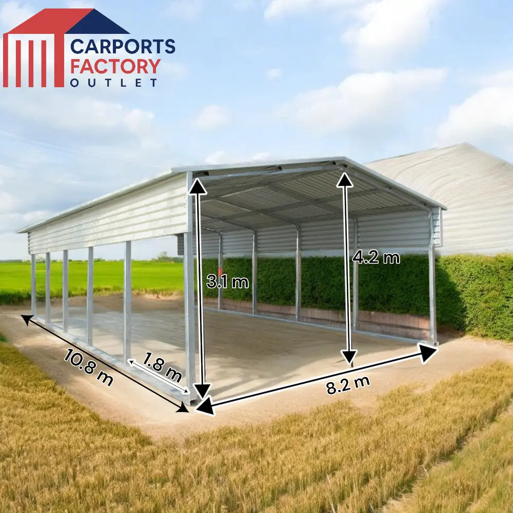 Portable Carport 8.2(W)x10.8(D)x4.2(H)m Gable Roof - Carports Factory Outlet