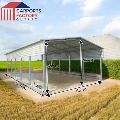 Portable Carport 8.2(W)x12.6(D)x4.2(H)m Gable Roof - Carports Factory Outlet