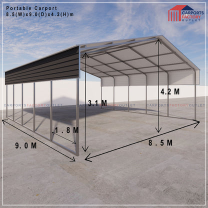 Portable Carport 8.5(W)x9.0(D)x4.2(H)m Gable Roof