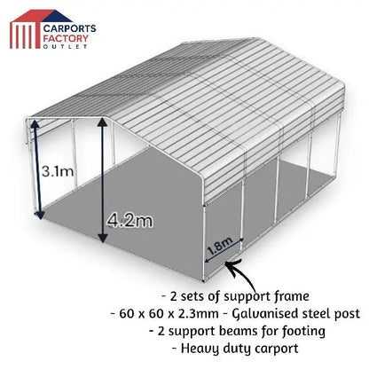 Portable Carport 8.5(W)x1.8(D)x4.2(H)m Wrapped Roof My Store