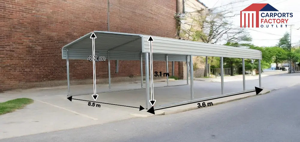 Portable Carport 8.5(W)x3.6(D)x4.2(H)m Wrapped Roof - Carports Factory Outlet