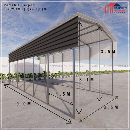 Portable Carport 3.5(W)x9.0(D)x3.5(H)m Gable Roof