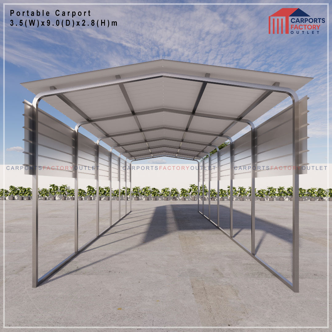 Portable Carport 3.5(W)x9.0(D)x2.8(H)m Gable Roof
