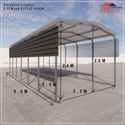 Portable Carport 3.5(W)x9.0(D)x2.8(H)m Gable Roof
