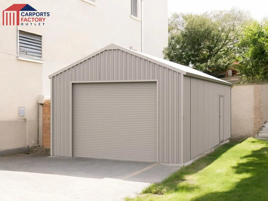 Steel Structure Shed 3.4(W)x5.9(D)x3.2(H)m Workshop Garage with Roller Door & Single Door - Carports Factory Outlet