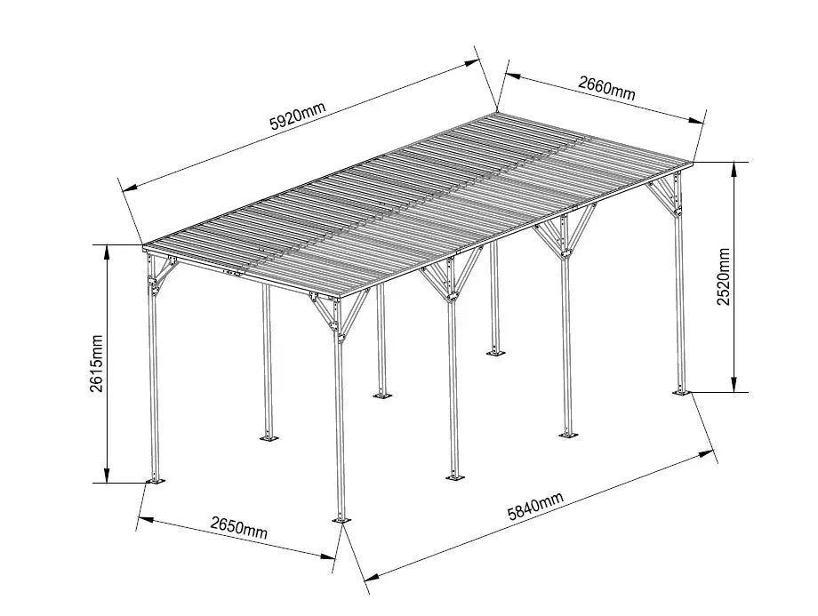 Carport 2.7(W)x6.0(D)x2.5(H)x2.7(H)m Side-to-Side Sloped Roof ...