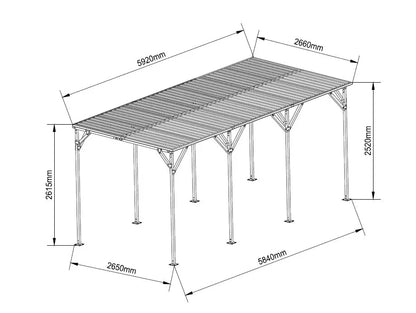 Carport 2.7(W)x6.0(D)x2.5(H)x2.7(H)m Side-to-Side Sloped Roof - Carports Factory Outlet