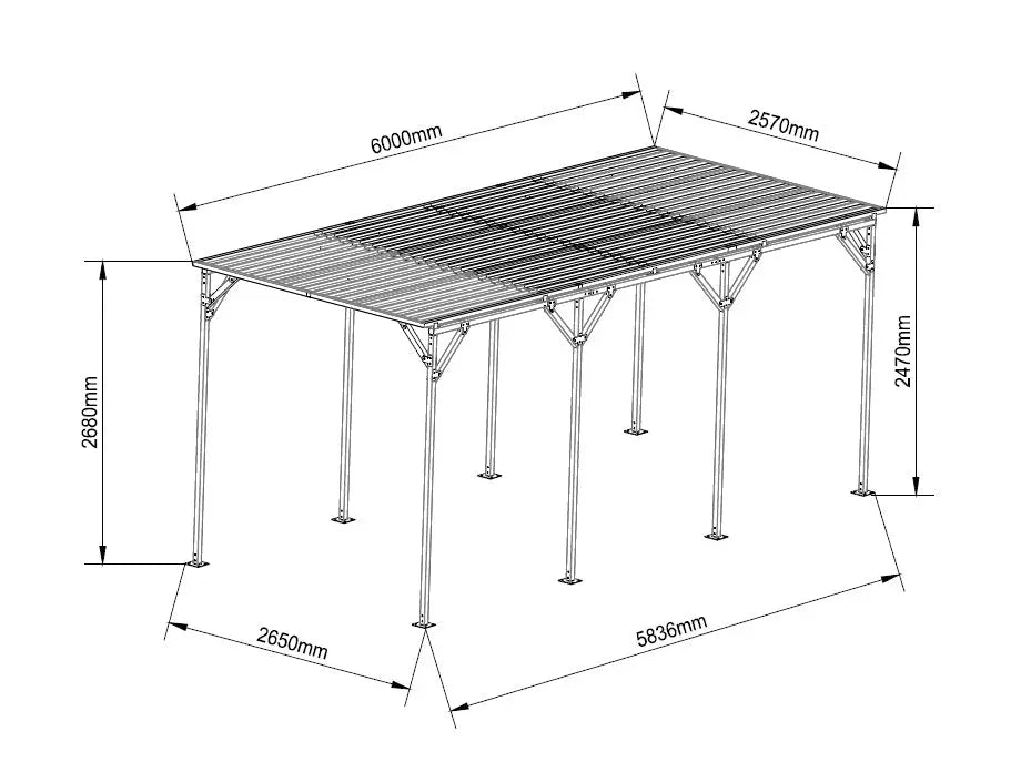 Carport 2.7(W)x6.0(D)x2.5(H)x2.7(H)m End-to-End Sloped Roof - Carports Factory Outlet