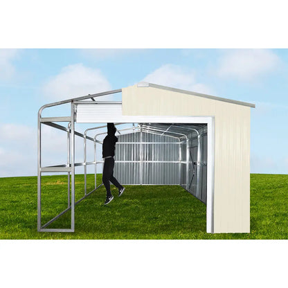 Steel Structure Shed 3.4(W)x5.9(D)x3.2(H)m Workshop Garage with Roller Door & Single Door - Carports Factory Outlet