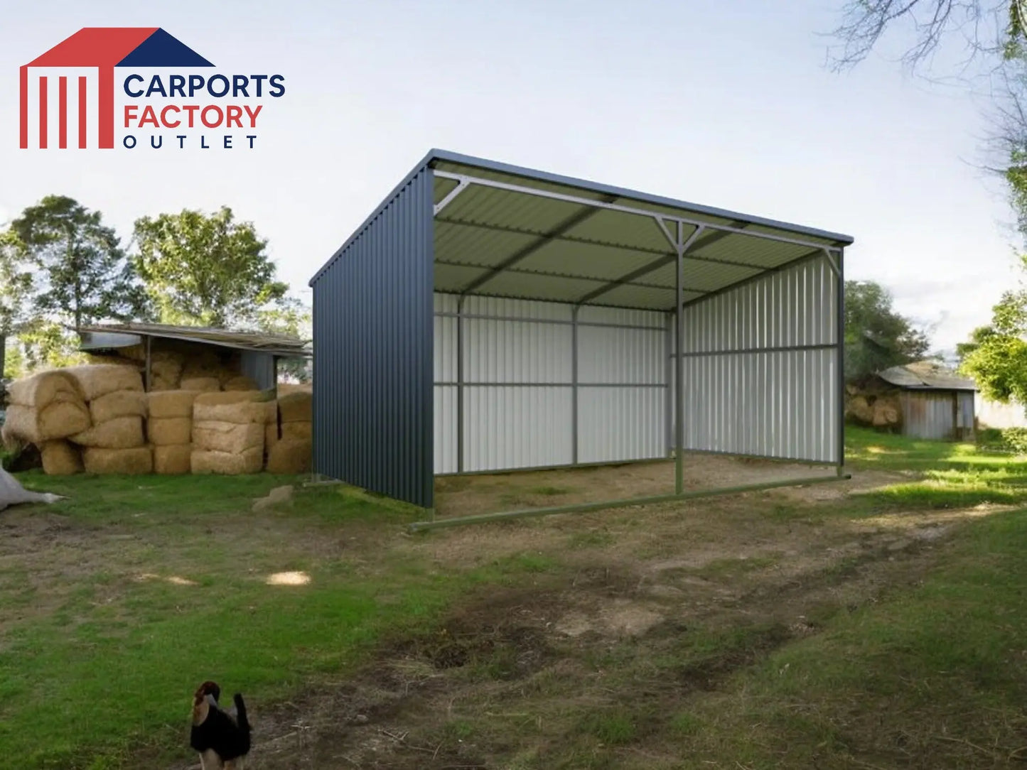 Livestock Shelter 6.2(W)x3.4(D)x3.2(H)m Sloped Roof - Carports Factory Outlet