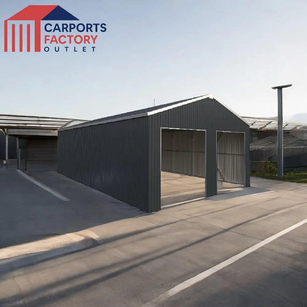 Steel Structure Shed 7.6(W)x15.0(D)x4.1(H)m Double Auto Roller Doors & Single Door - Carports Factory Outlet